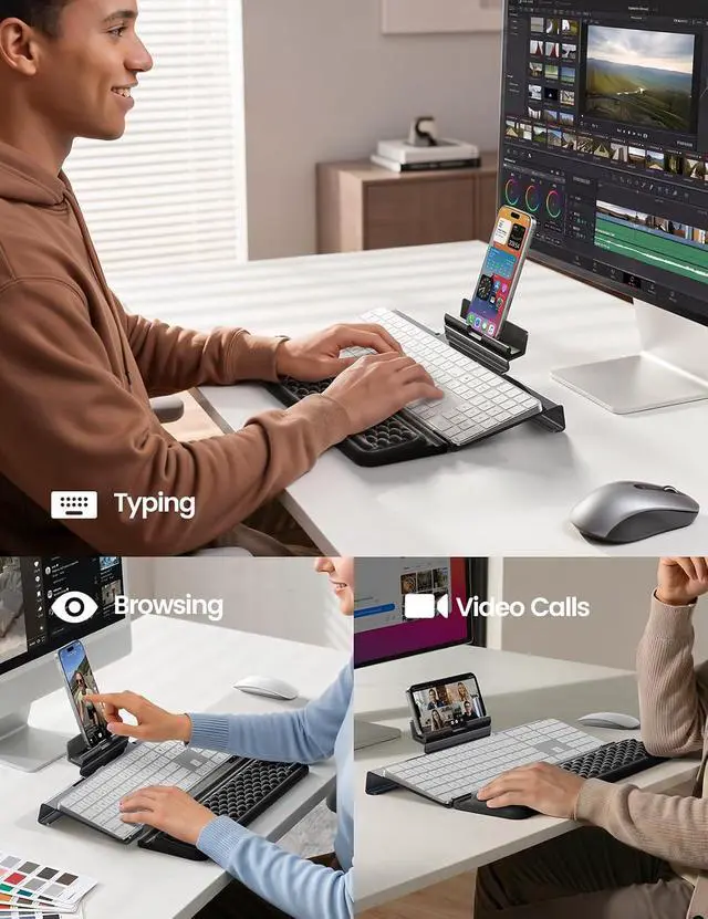 Alt view image 7 of 7 - Wrist Rest with Keyboard Stand and Phone Holder, Keyboard Riser with Wrist Support, Ergonomic Computer Phone Stand Typing Cushion for Desk, Tilted Lifter Tray Set Office Home Gaming Acrylic