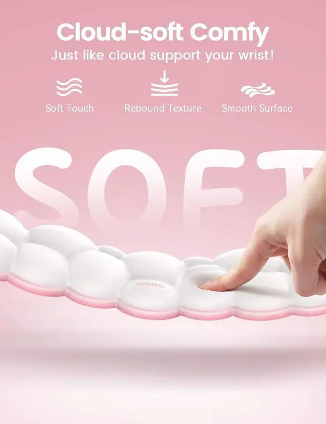 Alt view image 2 of 7 - Cloud Keyboard Wrist Rest Set Ergonomic Memory Foam Wrist Pad for Computer, Laptop & Gaming, Non-Slip Cute Desk Accessories for Office(Keyboard Rest + Mouse Rest + Coaster)