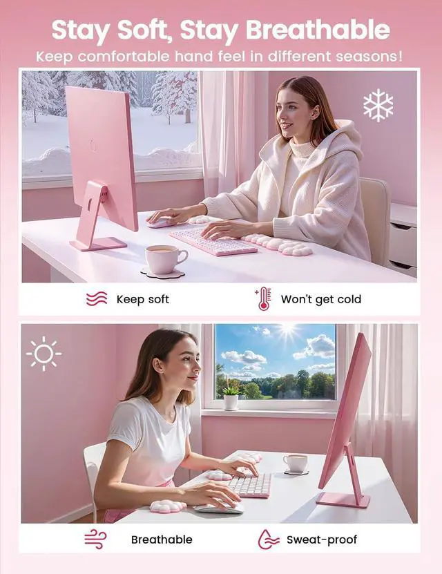Alt view image 4 of 7 - Cloud Keyboard Wrist Rest Set Ergonomic Memory Foam Wrist Pad for Computer, Laptop & Gaming, Non-Slip Cute Desk Accessories for Office(Keyboard Rest + Mouse Rest + Coaster)