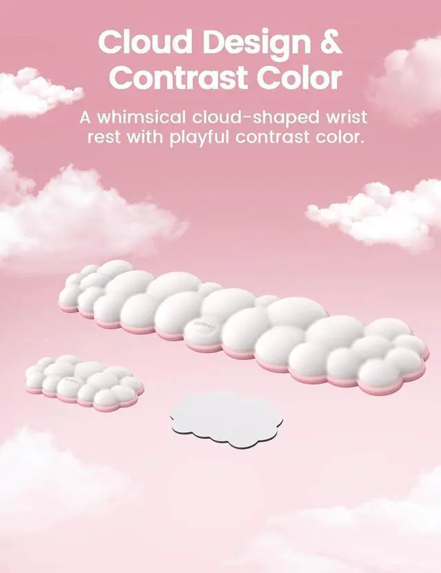 Alt view image 6 of 7 - Cloud Keyboard Wrist Rest Set Ergonomic Memory Foam Wrist Pad for Computer, Laptop & Gaming, Non-Slip Cute Desk Accessories for Office(Keyboard Rest + Mouse Rest + Coaster)