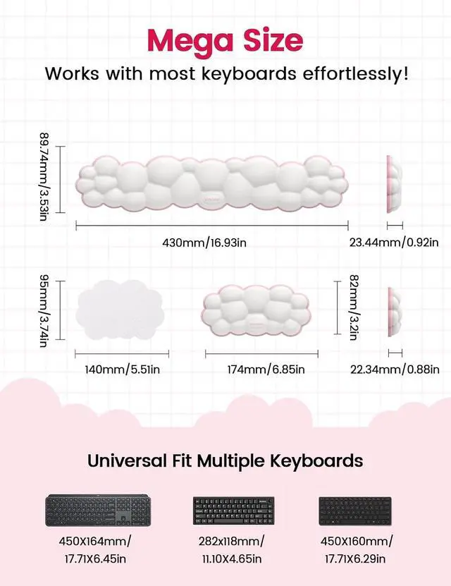 Alt view image 7 of 7 - Cloud Keyboard Wrist Rest Set Ergonomic Memory Foam Wrist Pad for Computer, Laptop & Gaming, Non-Slip Cute Desk Accessories for Office(Keyboard Rest + Mouse Rest + Coaster)