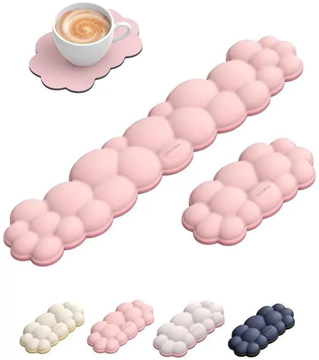 Main image of Cloud Keyboard Wrist Rest Set Ergonomic Memory Foam Wrist Pad for Computer, Laptop & Gaming, Non-Slip Cute Desk Accessories for Office(Keyboard Rest + Mouse Rest + Coaster)