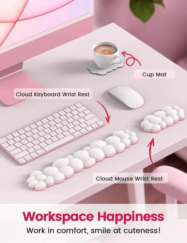 Alt view image 5 of 7 - Cloud Keyboard Wrist Rest Set Ergonomic Memory Foam Wrist Pad for Computer, Laptop & Gaming, Non-Slip Cute Desk Accessories for Office(Keyboard Rest + Mouse Rest + Coaster)