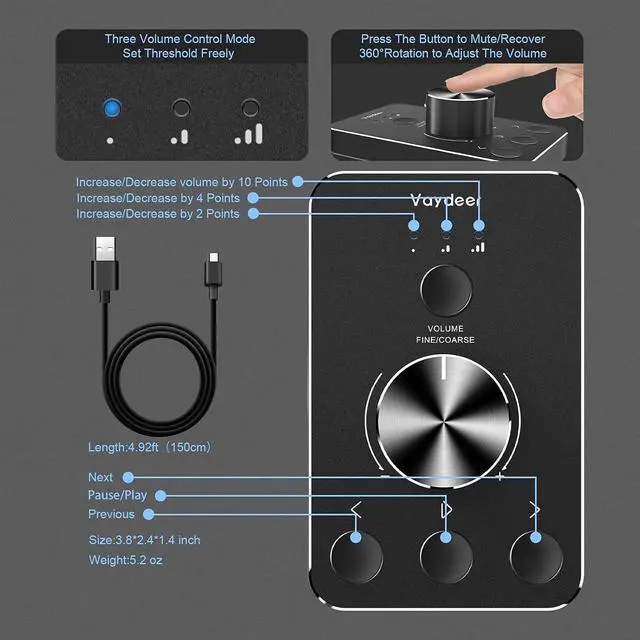 Alt view image 7 of 7 - Volume Control Knob with One-Click Mute Function and 3 Volume Control Modes, USB Volume Knob Multimedia Controller for Win 7/8/10/Mac, Gift for Festivals Loved Ones