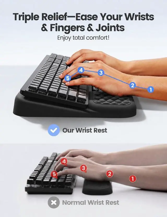 Alt view image 4 of 7 - Wrist Rest with Keyboard Stand, Computer Wrist Support Pad, Ergonomic Keyboard Riser Holder Lift Tray with Wrist Pad, Soft Memory Foam Desk Cushion, Palm Hand Typing for Office Home Gift-Black