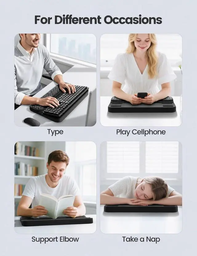 Alt view image 5 of 7 - Wrist Rest with Keyboard Stand, Computer Wrist Support Pad, Ergonomic Keyboard Riser Holder Lift Tray with Wrist Pad, Soft Memory Foam Desk Cushion, Palm Hand Typing for Office Home Gift-Black