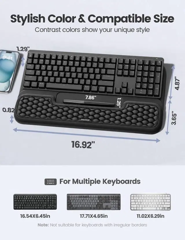 Alt view image 7 of 7 - Wrist Rest with Keyboard Stand, Computer Wrist Support Pad, Ergonomic Keyboard Riser Holder Lift Tray with Wrist Pad, Soft Memory Foam Desk Cushion, Palm Hand Typing for Office Home Gift-Black