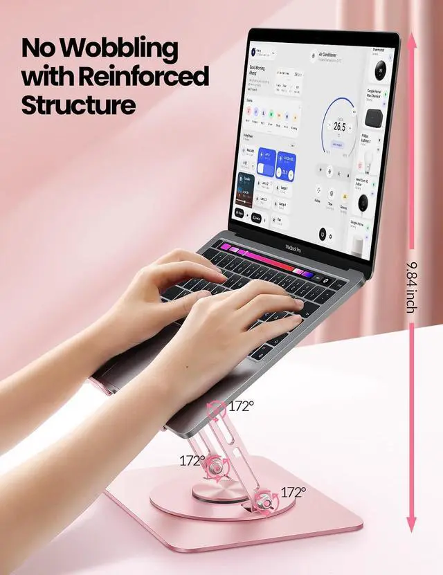 Alt view image 2 of 5 - Adjustable Laptop Stand for Desk,Computer Stand Riser with 360° Free Rotation Base and Foldable Design Ergonomic Laptop Riser Fits for MacBook,Dell, HP and More 10-15.6 Laptops (Pink)