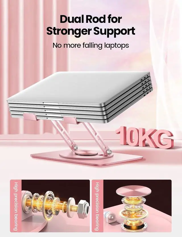 Alt view image 4 of 5 - Adjustable Laptop Stand for Desk,Computer Stand Riser with 360° Free Rotation Base and Foldable Design Ergonomic Laptop Riser Fits for MacBook,Dell, HP and More 10-15.6 Laptops (Pink)