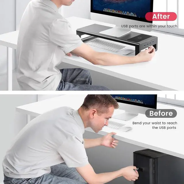 Alt view image 3 of 7 - Wireless Charging and USB 3.0 Monitor Stand, Monitor Riser for Desk with Storage, Single Shelf Holder Raiser Organizer for Computer iMac Laptop PC Screen, Heavy Duty Gift Gaming Studio Office