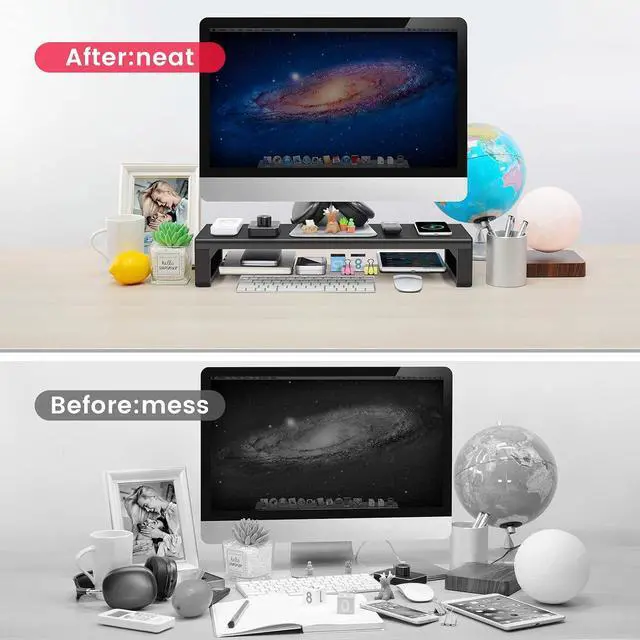 Alt view image 4 of 7 - Wireless Charging and USB 3.0 Monitor Stand, Monitor Riser for Desk with Storage, Single Shelf Holder Raiser Organizer for Computer iMac Laptop PC Screen, Heavy Duty Gift Gaming Studio Office