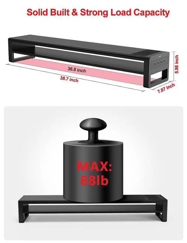 Alt view image 7 of 7 - 2 Tiers Dual Monitor Stand Aluminum Monitor Riser with Wireless Charging and 4 USB 3.0 Hub Ports Metal Strong&Sturdy for PC Monitor Laptop Computer TV Printer Space Saving Desk Organizer