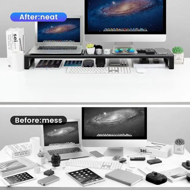 Alt view image 4 of 7 - Dual Monitor Stand Computer Riser with USB 3.0 Hub Ports, Double Metal Stand for 2 Computer, TV, PC, Printer, Multi Media Speaker, Multifunctional Desktop Organizer