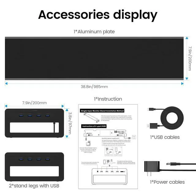 Alt view image 7 of 7 - Dual Monitor Stand Computer Riser with USB 3.0 Hub Ports, Double Metal Stand for 2 Computer, TV, PC, Printer, Multi Media Speaker, Multifunctional Desktop Organizer
