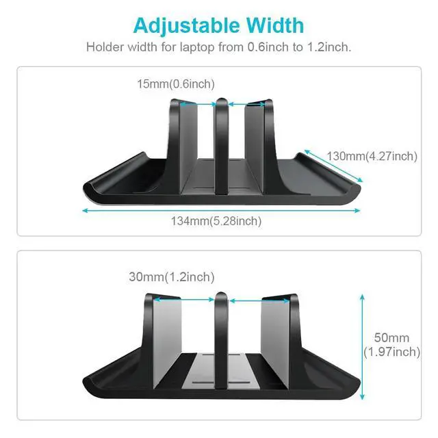 Alt view image 3 of 6 - Double Adjustable Vertical Laptop Stand Newly Designed 2 Slots Aluminum Desktop Dual Holder for All MacBook/Chromebook/Surface/Dell/iPad Up to 17.3 Inches - Black