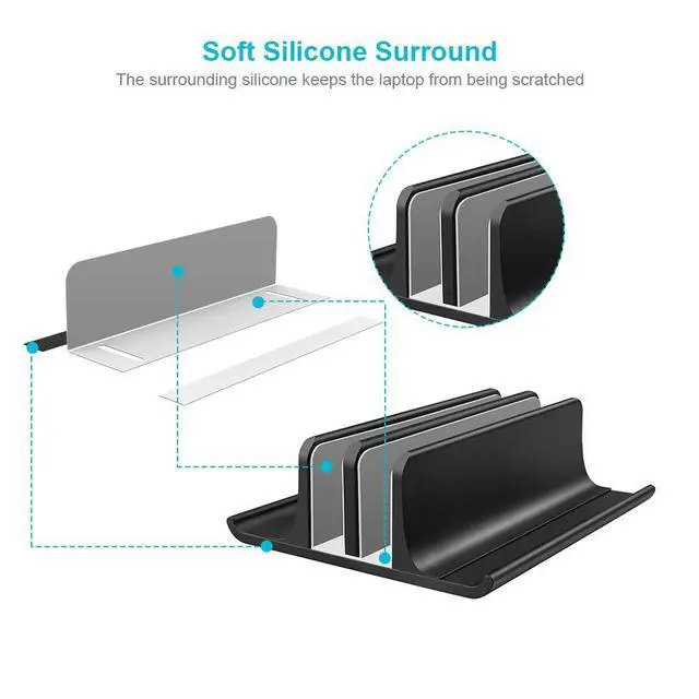 Alt view image 4 of 6 - Double Adjustable Vertical Laptop Stand Newly Designed 2 Slots Aluminum Desktop Dual Holder for All MacBook/Chromebook/Surface/Dell/iPad Up to 17.3 Inches - Black