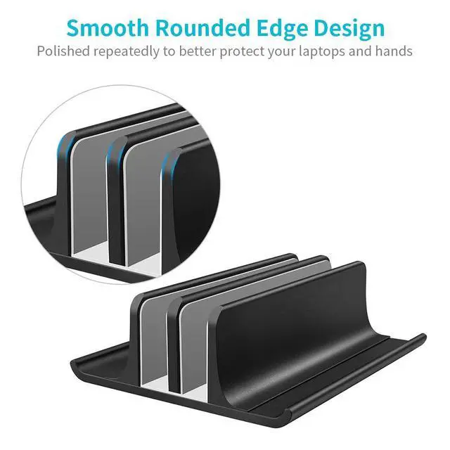 Alt view image 5 of 6 - Double Adjustable Vertical Laptop Stand Newly Designed 2 Slots Aluminum Desktop Dual Holder for All MacBook/Chromebook/Surface/Dell/iPad Up to 17.3 Inches - Black