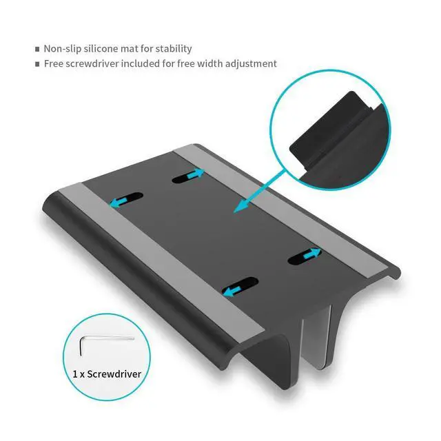 Alt view image 6 of 6 - Double Adjustable Vertical Laptop Stand Newly Designed 2 Slots Aluminum Desktop Dual Holder for All MacBook/Chromebook/Surface/Dell/iPad Up to 17.3 Inches - Black