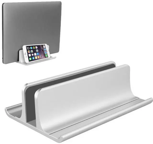 Main image of 3-in-1 Aluminum Laptop Stand Vertical Laptop Stand Holder for Desk with Adjustable Dock, Space-Saving Organizer for All MacBook, Surface, Samsung, HP, Dell, up to 17.3 inch