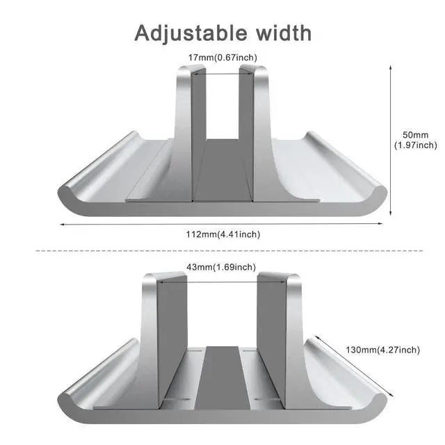 Alt view image 3 of 7 - 3-in-1 Aluminum Laptop Stand Vertical Laptop Stand Holder for Desk with Adjustable Dock, Space-Saving Organizer for All MacBook, Surface, Samsung, HP, Dell, up to 17.3 inch