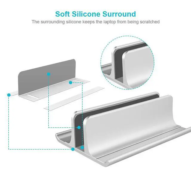 Alt view image 4 of 7 - 3-in-1 Aluminum Laptop Stand Vertical Laptop Stand Holder for Desk with Adjustable Dock, Space-Saving Organizer for All MacBook, Surface, Samsung, HP, Dell, up to 17.3 inch