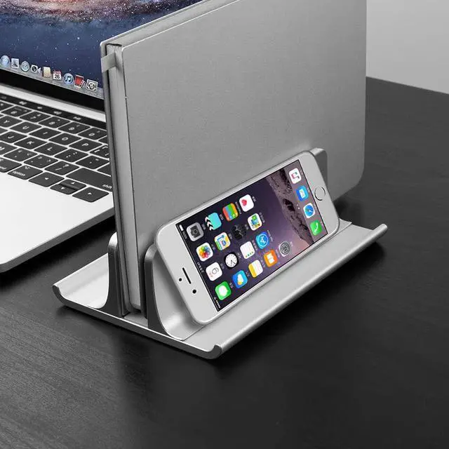 Alt view image 7 of 7 - 3-in-1 Aluminum Laptop Stand Vertical Laptop Stand Holder for Desk with Adjustable Dock, Space-Saving Organizer for All MacBook, Surface, Samsung, HP, Dell, up to 17.3 inch
