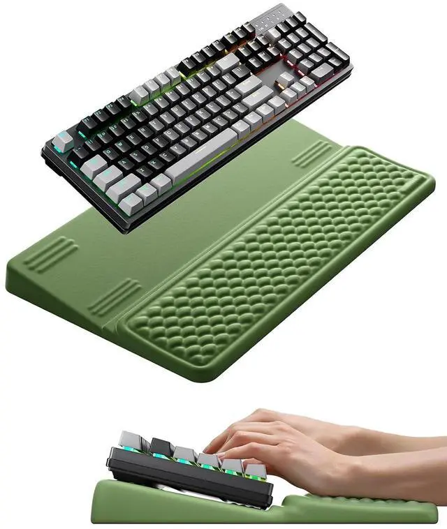 Main image of Extra-Large Wrist Rest with Keyboard Stand, Ergonomic Wrist Support Pad, Soft Memory Foam Wrist Cushion for Mechanical 100% Full-Size Keyboard, Carpal Tunnel Pain Relief, Green