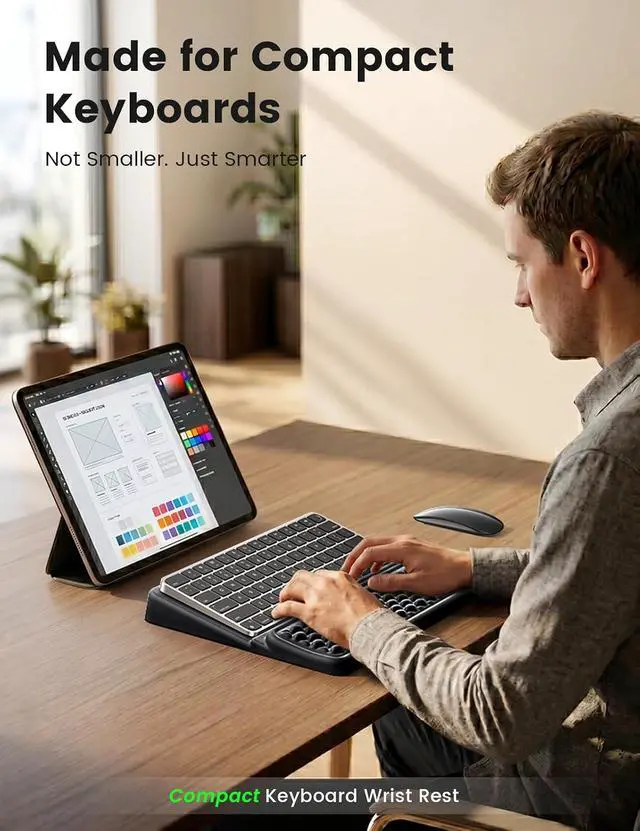 Alt view image 2 of 7 - Medium Keyboard Wrist Rest for Computer, Soft Memory Foam Keyboard Stand with Wrist Support for 60% 65% Keyboard, Non-Slip Laptop Wrist Rest for Gaming Office