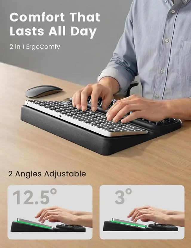 Alt view image 6 of 7 - Medium Keyboard Wrist Rest for Computer, Soft Memory Foam Keyboard Stand with Wrist Support for 60% 65% Keyboard, Non-Slip Laptop Wrist Rest for Gaming Office