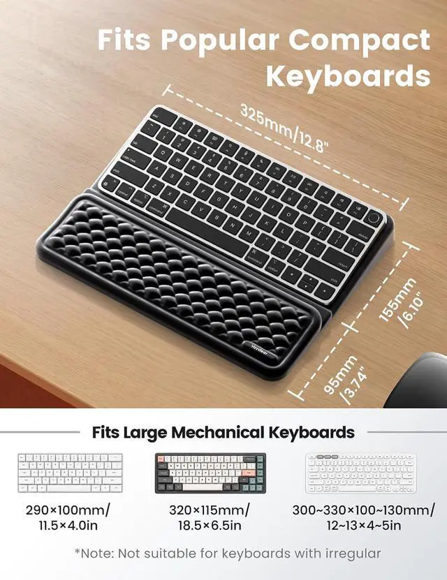 Alt view image 7 of 7 - Medium Keyboard Wrist Rest for Computer, Soft Memory Foam Keyboard Stand with Wrist Support for 60% 65% Keyboard, Non-Slip Laptop Wrist Rest for Gaming Office