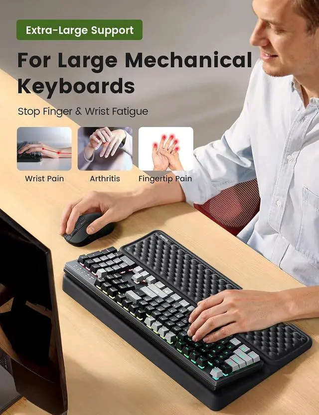 Alt view image 2 of 7 - Extra-Large Keyboard Wrist Rest, Ergonomic Keyboard Stand with Wrist Rest, Ergonomic Keyboard Riser with Soft Memory Foam Cushion for Typing, Gaming, Home Office, Carpal Tunnel Pain Relief