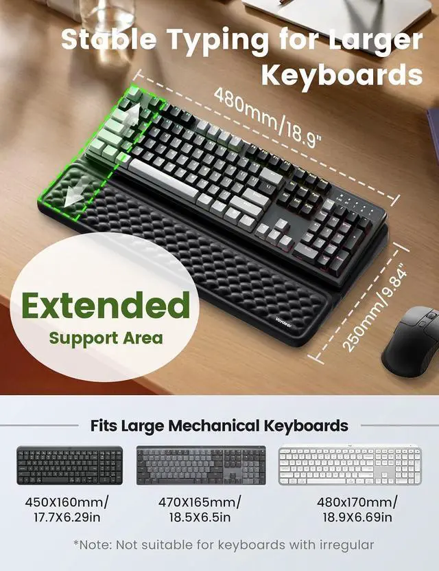 Alt view image 3 of 7 - Extra-Large Keyboard Wrist Rest, Ergonomic Keyboard Stand with Wrist Rest, Ergonomic Keyboard Riser with Soft Memory Foam Cushion for Typing, Gaming, Home Office, Carpal Tunnel Pain Relief