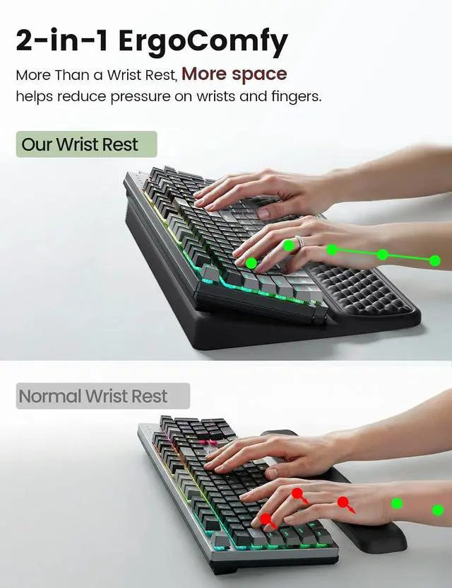 Alt view image 4 of 7 - Extra-Large Keyboard Wrist Rest, Ergonomic Keyboard Stand with Wrist Rest, Ergonomic Keyboard Riser with Soft Memory Foam Cushion for Typing, Gaming, Home Office, Carpal Tunnel Pain Relief