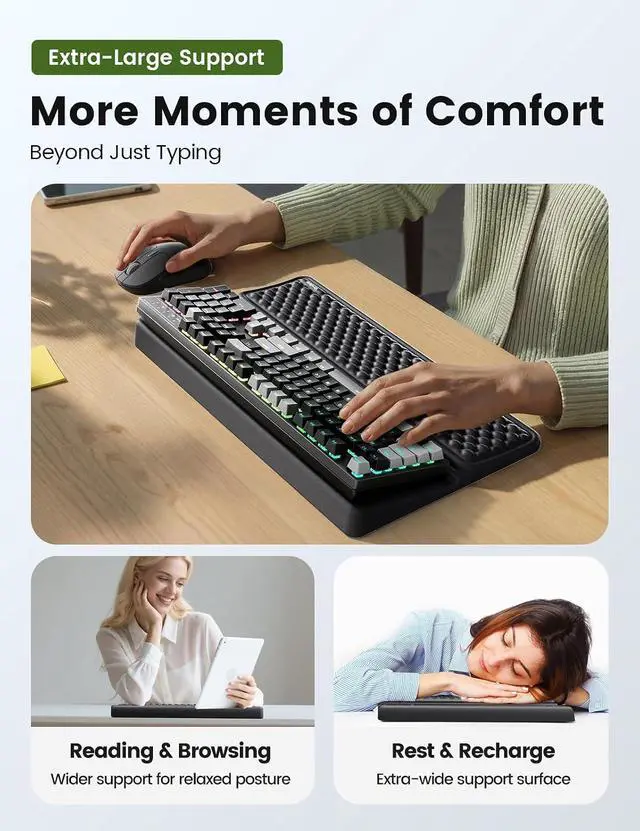 Alt view image 5 of 7 - Extra-Large Keyboard Wrist Rest, Ergonomic Keyboard Stand with Wrist Rest, Ergonomic Keyboard Riser with Soft Memory Foam Cushion for Typing, Gaming, Home Office, Carpal Tunnel Pain Relief