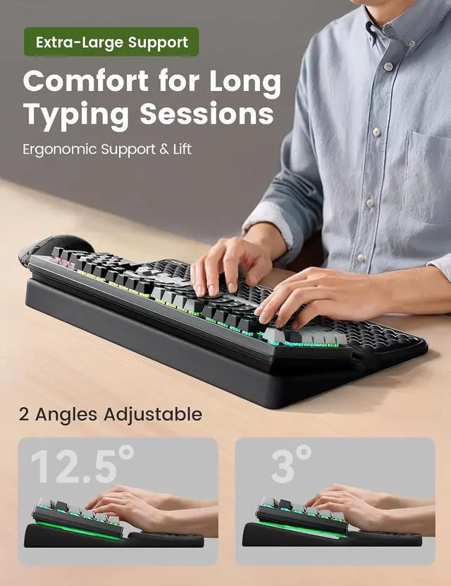 Alt view image 6 of 7 - Extra-Large Keyboard Wrist Rest, Ergonomic Keyboard Stand with Wrist Rest, Ergonomic Keyboard Riser with Soft Memory Foam Cushion for Typing, Gaming, Home Office, Carpal Tunnel Pain Relief