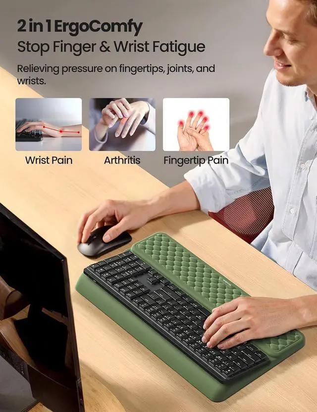 Alt view image 2 of 7 - Wrist Rest with Keyboard Stand, Computer Wrist Support Pad, Ergonomic Keyboard Riser Holder Lifter Tray with Wrist Pad, Soft Memory Foam Desk Cushion, Palm Hand Typing for Office Home School