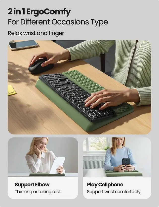 Alt view image 4 of 7 - Wrist Rest with Keyboard Stand, Computer Wrist Support Pad, Ergonomic Keyboard Riser Holder Lifter Tray with Wrist Pad, Soft Memory Foam Desk Cushion, Palm Hand Typing for Office Home School