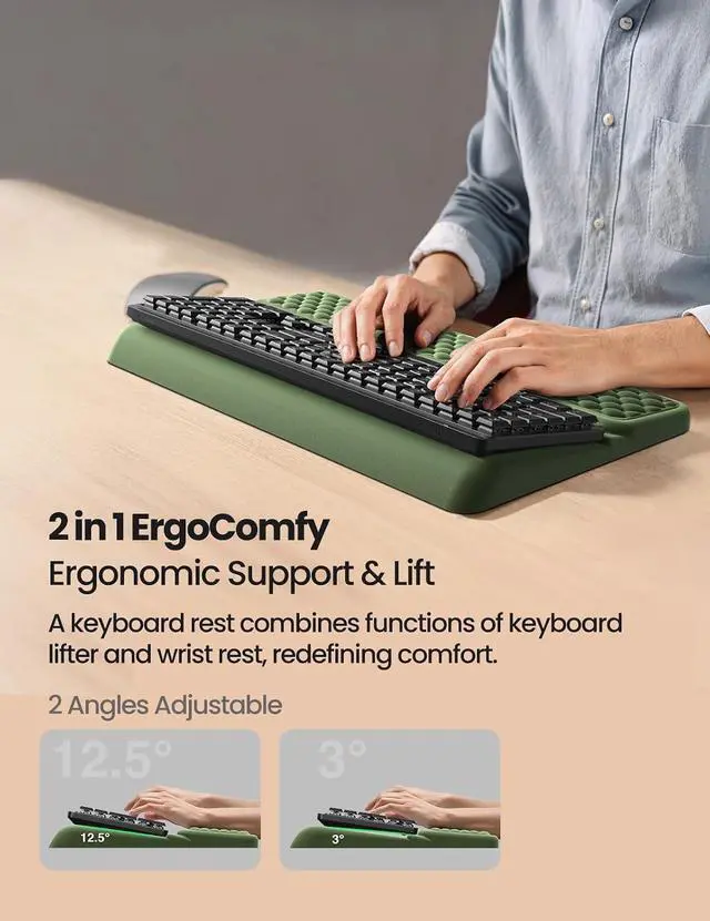 Alt view image 5 of 7 - Wrist Rest with Keyboard Stand, Computer Wrist Support Pad, Ergonomic Keyboard Riser Holder Lifter Tray with Wrist Pad, Soft Memory Foam Desk Cushion, Palm Hand Typing for Office Home School
