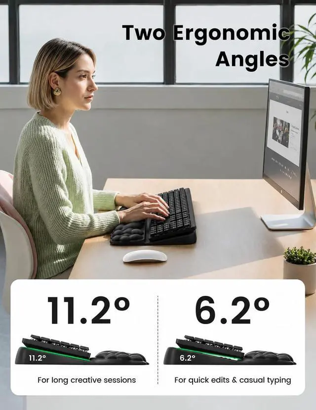 Alt view image 4 of 7 - Cloud Wrist Rest with Keyboard Stand, Computer Wrist Support Pad Soft Memory Foam, Ergonomic Keyboard Riser Holder Lifter Tilted Wrist Cushion for Desk, Palm Hand Typing for Office Home Gaming