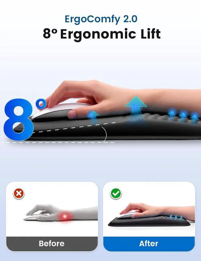 Alt view image 2 of 7 - Ergonomic Mouse Pad with Wrist Rest Memory Foam Mouse Pad with Wrist Support & Massage Bulge, Non-Slip PU Base, Relieves Carpal Tunnel Pain Ideal Mouse Wrist Rest for Office & Home