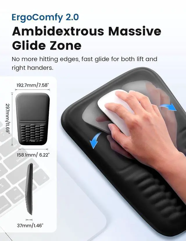 Alt view image 5 of 7 - Ergonomic Mouse Pad with Wrist Rest Memory Foam Mouse Pad with Wrist Support & Massage Bulge, Non-Slip PU Base, Relieves Carpal Tunnel Pain Ideal Mouse Wrist Rest for Office & Home