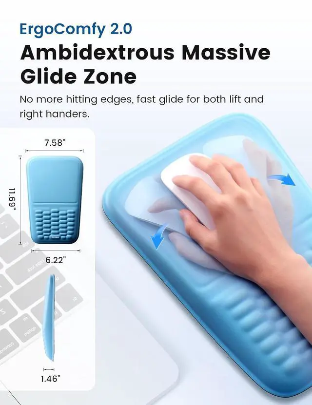 Alt view image 5 of 7 - Ergonomic Mouse Pad with Wrist Rest Memory Foam Mouse Pad with Wrist Support & Massage Bulge, Non-Slip PU Base, Relieves Carpal Tunnel Pain Ideal Mouse Wrist Rest for Office & Home (Blue)