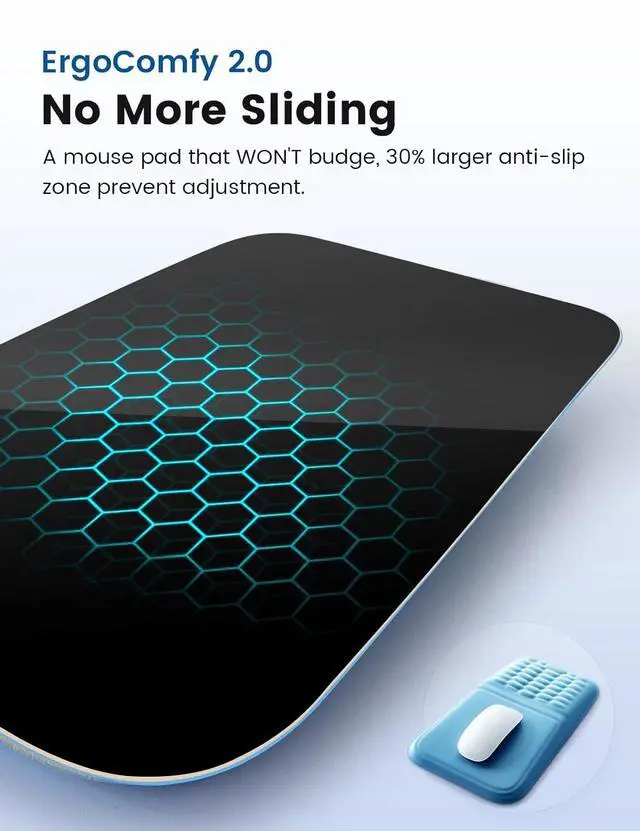 Alt view image 7 of 7 - Ergonomic Mouse Pad with Wrist Rest Memory Foam Mouse Pad with Wrist Support & Massage Bulge, Non-Slip PU Base, Relieves Carpal Tunnel Pain Ideal Mouse Wrist Rest for Office & Home (Blue)