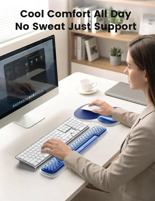 Alt view image 2 of 7 - Ergonomic Gel Keyboard Wrist Rest and Mouse Pad with Wrist Rest Set | Cooling Gel Wrist Support for Comfortable Typing, Gaming and Remote Work with Non-slip Base for Stable Desk Use, Blue