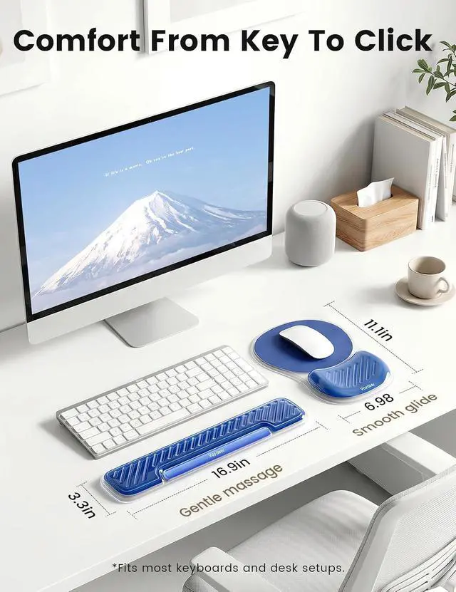 Alt view image 7 of 7 - Ergonomic Gel Keyboard Wrist Rest and Mouse Pad with Wrist Rest Set | Cooling Gel Wrist Support for Comfortable Typing, Gaming and Remote Work with Non-slip Base for Stable Desk Use, Blue