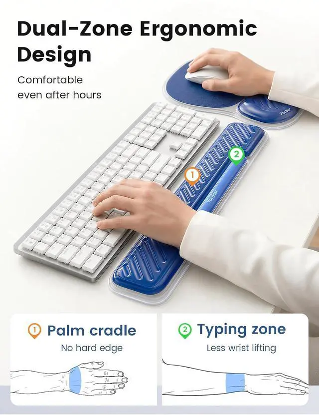 Alt view image 3 of 7 - Ergonomic Gel Keyboard Wrist Rest and Mouse Pad with Wrist Rest Set | Cooling Gel Wrist Support for Comfortable Typing, Gaming and Remote Work with Non-slip Base for Stable Desk Use, Blue