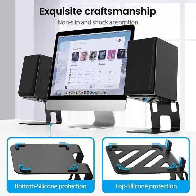 Alt view image 3 of 7 - Desktop Speaker Stands with Vibration Absorption Pads, Metal Speaker Stands Pair Support Up to 40lbs,Bookshelf Speaker Stands for Better Audio Experience (7.09 x 5.51 x 5.12 inch)