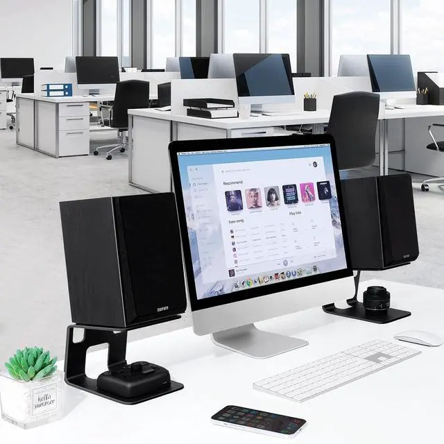 Alt view image 7 of 7 - Desktop Speaker Stands with Vibration Absorption Pads, Metal Speaker Stands Pair Support Up to 40lbs,Bookshelf Speaker Stands for Better Audio Experience (7.09 x 5.51 x 5.12 inch)