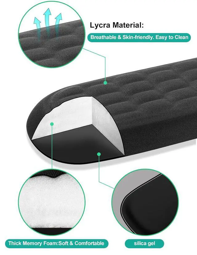 Alt view image 4 of 7 - Wrist Rest Set Keyboard and Mouse Wrist Rest, Ergonomic Gel Pad for Desk, Memory Foam Support for Office, Gaming, Computer, Laptop, Mac - Black
