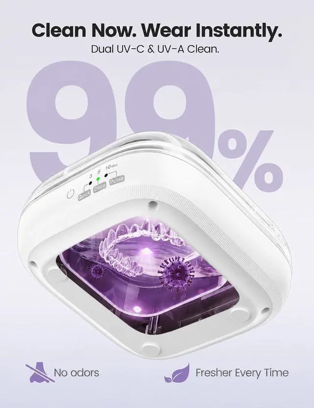 Alt view image 5 of 7 - Ultrasonic Retainer Cleaner, 48kHz Dental Cleaning Pod for Denture, Mouth Night Guard, Aligner, Braces, UV Denture Dome 3 Modes, Sonic Deep Cleaner Machine for Oral Dental Care-White